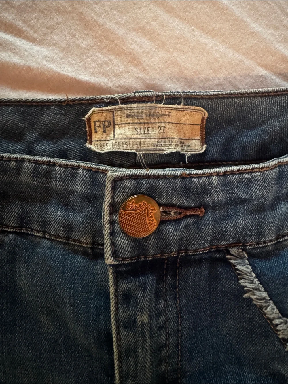 Free People Dark Blue Flare Jeans with Frayed Diamond Panels